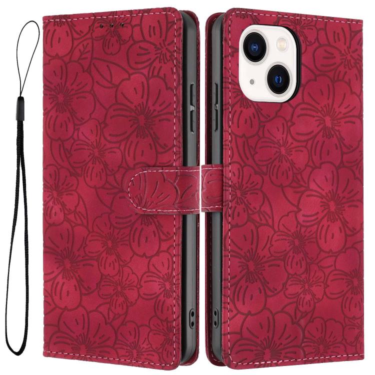 Cherry Blossoms Embossed Leather Phone Case, For iPhone 15 Pro, For iPhone 15 Plus, For iPhone 15, For iPhone 14 Plus, For iPhone 14, For iPhone 14 Pro