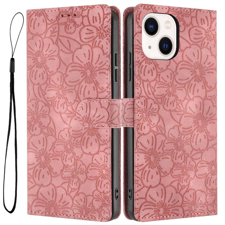 Cherry Blossoms Embossed Leather Phone Case, For iPhone 15 Pro, For iPhone 15 Plus, For iPhone 15, For iPhone 14 Plus, For iPhone 14, For iPhone 14 Pro
