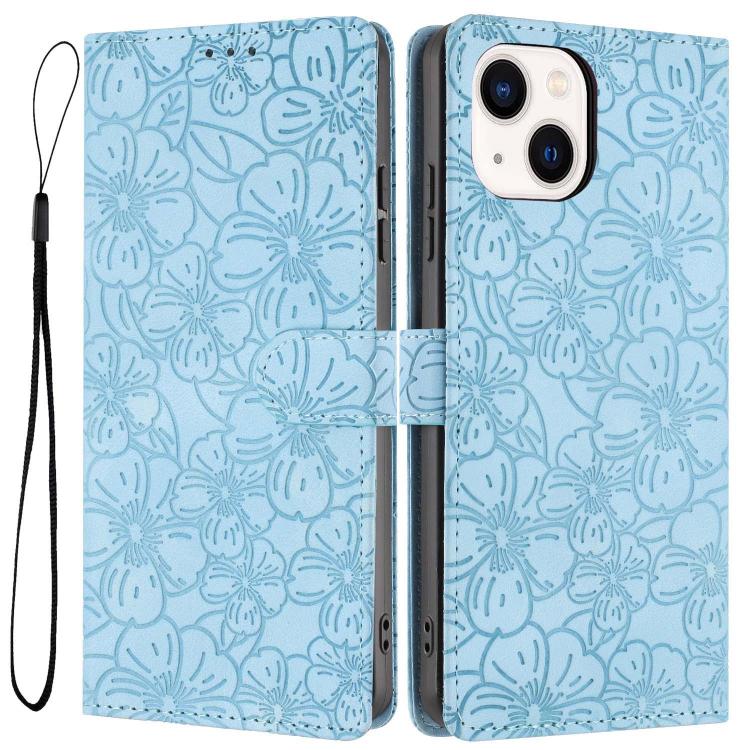 Cherry Blossoms Embossed Leather Phone Case, For iPhone 15 Pro, For iPhone 15 Plus, For iPhone 15, For iPhone 14 Plus, For iPhone 14, For iPhone 14 Pro