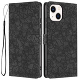 Cherry Blossoms Embossed Leather Phone Case, For iPhone 15 Pro, For iPhone 15 Plus, For iPhone 15, For iPhone 14 Plus, For iPhone 14, For iPhone 14 Pro