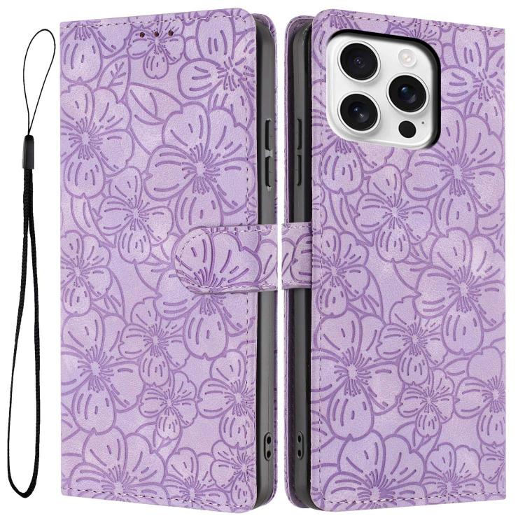 Cherry Blossoms Embossed Leather Phone Case, For iPhone 14 Pro Max, For iPhone 13 Pro Max, For iPhone 13 Pro, For iPhone 13, For iPhone 12 / 12 Pro, For iPhone 12 Pro Max