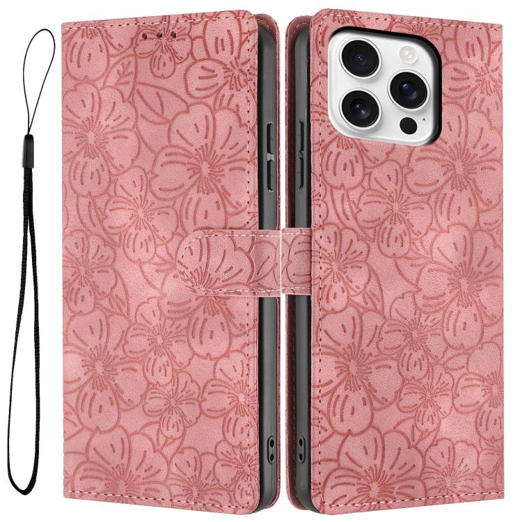 Cherry Blossoms Embossed Leather Phone Case, For iPhone 14 Pro Max, For iPhone 13 Pro Max, For iPhone 13 Pro, For iPhone 13, For iPhone 12 / 12 Pro, For iPhone 12 Pro Max