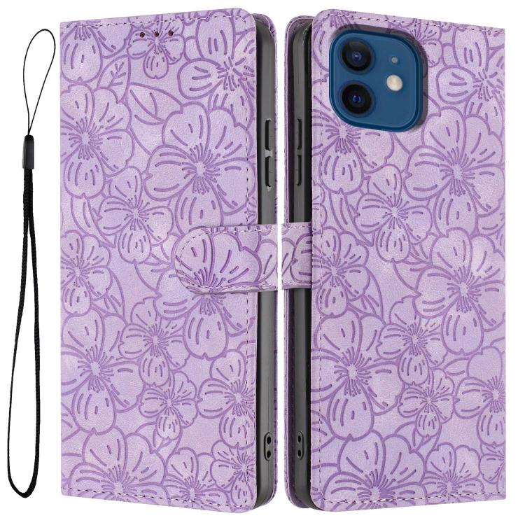 Cherry Blossoms Embossed Leather Phone Case, For iPhone 13 Pro, For iPhone 13, For iPhone 12 / 12 Pro, For iPhone 12 Pro Max
