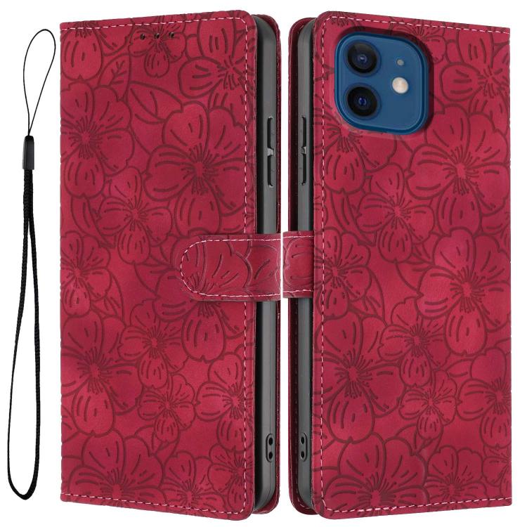 Cherry Blossoms Embossed Leather Phone Case, For iPhone 13 Pro, For iPhone 13, For iPhone 12 / 12 Pro, For iPhone 12 Pro Max