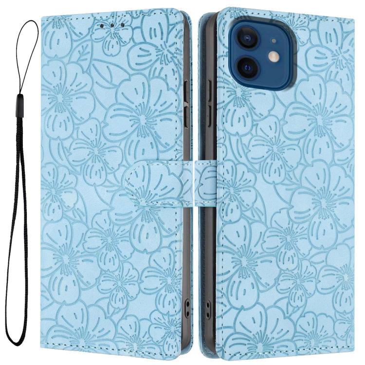 Cherry Blossoms Embossed Leather Phone Case, For iPhone 13 Pro, For iPhone 13, For iPhone 12 / 12 Pro, For iPhone 12 Pro Max
