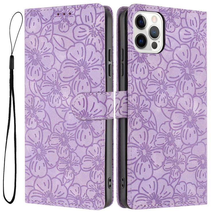 Cherry Blossoms Embossed Leather Phone Case, For iPhone 13 Pro, For iPhone 13, For iPhone 12 / 12 Pro, For iPhone 12 Pro Max
