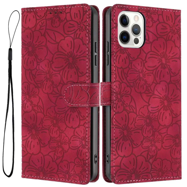 Cherry Blossoms Embossed Leather Phone Case, For iPhone 13 Pro, For iPhone 13, For iPhone 12 / 12 Pro, For iPhone 12 Pro Max