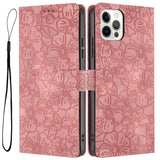 Cherry Blossoms Embossed Leather Phone Case, For iPhone 13 Pro, For iPhone 13, For iPhone 12 / 12 Pro, For iPhone 12 Pro Max