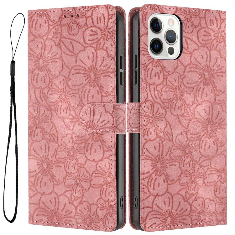 Cherry Blossoms Embossed Leather Phone Case, For iPhone 13 Pro, For iPhone 13, For iPhone 12 / 12 Pro, For iPhone 12 Pro Max