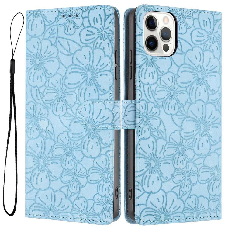Cherry Blossoms Embossed Leather Phone Case, For iPhone 13 Pro, For iPhone 13, For iPhone 12 / 12 Pro, For iPhone 12 Pro Max