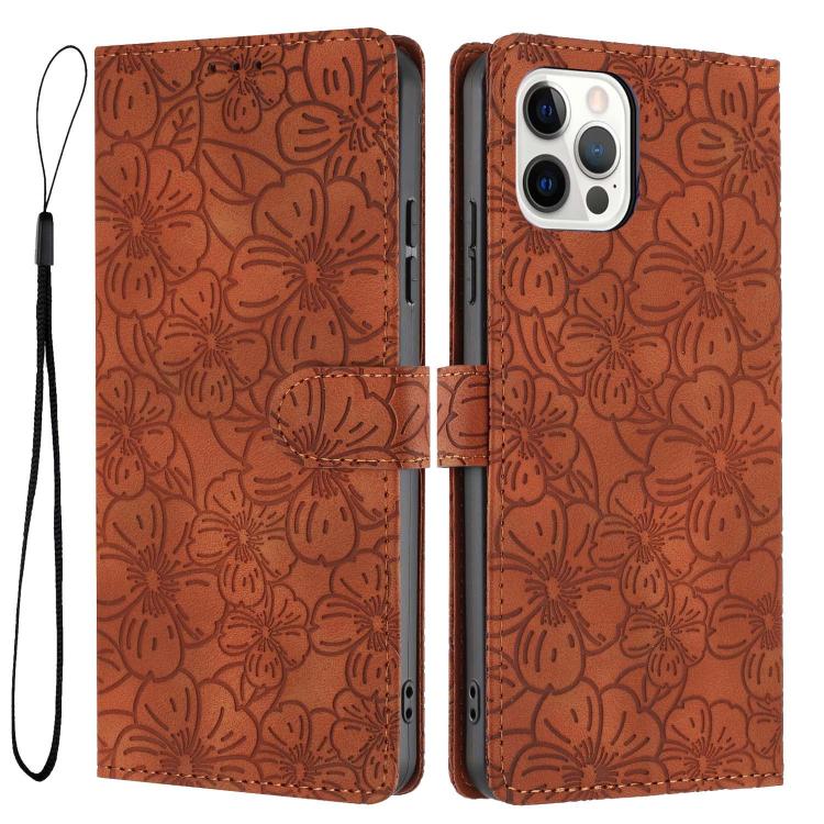Cherry Blossoms Embossed Leather Phone Case, For iPhone 13 Pro, For iPhone 13, For iPhone 12 / 12 Pro, For iPhone 12 Pro Max