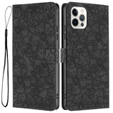 Cherry Blossoms Embossed Leather Phone Case, For iPhone 13 Pro, For iPhone 13, For iPhone 12 / 12 Pro, For iPhone 12 Pro Max