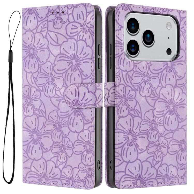 Cherry Blossoms Embossed Leather Phone Case, For iPhone 18 Pro, For iPhone 18 Pro Max, For iPhone 17e / 16e, For iPhone 17 Pro Max, For iPhone 17 Pro, For iPhone 17