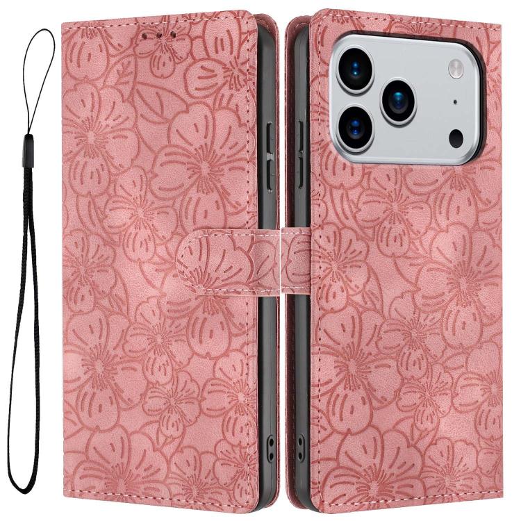 Cherry Blossoms Embossed Leather Phone Case, For iPhone 18 Pro, For iPhone 18 Pro Max, For iPhone 17e / 16e, For iPhone 17 Pro Max, For iPhone 17 Pro, For iPhone 17