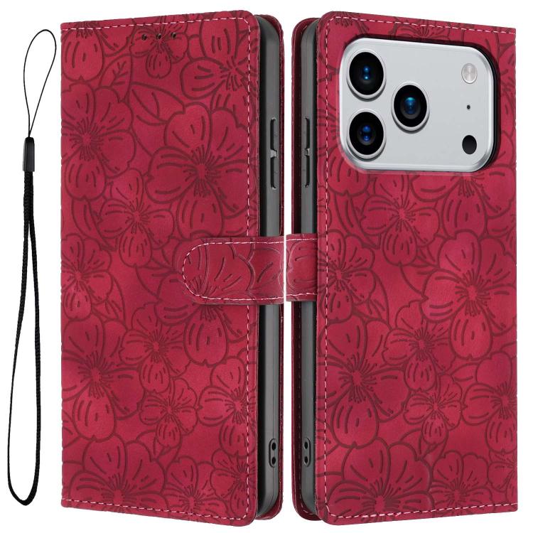 Cherry Blossoms Embossed Leather Phone Case, For iPhone 18 Pro, For iPhone 18 Pro Max, For iPhone 17e / 16e, For iPhone 17 Pro Max, For iPhone 17 Pro, For iPhone 17