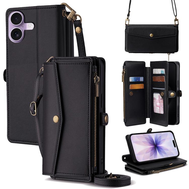 Zipper Wallet Side Buckle Crossbody Lanyard Leather Phone Case, For iPhone 17 Pro Max, For iPhone 17 Pro, For iPhone 17, For iPhone Air
