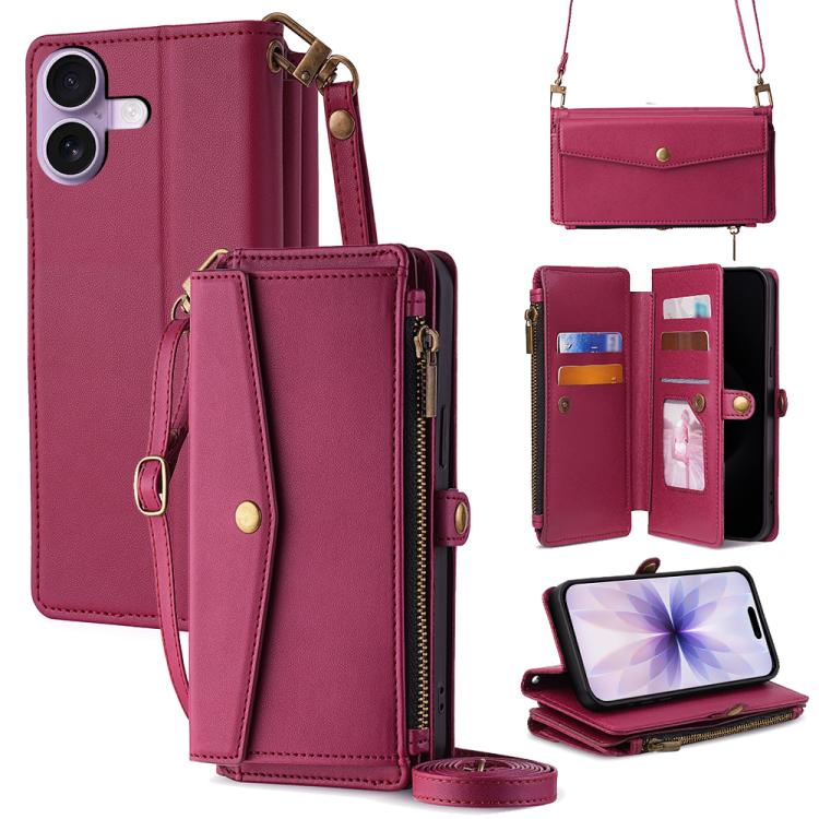 Zipper Wallet Side Buckle Crossbody Lanyard Leather Phone Case, For iPhone 17 Pro Max, For iPhone 17 Pro, For iPhone 17, For iPhone Air