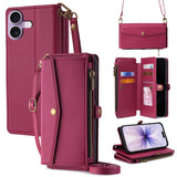 Zipper Wallet Side Buckle Crossbody Lanyard Leather Phone Case, For iPhone 17 Pro Max, For iPhone 17 Pro, For iPhone 17, For iPhone Air