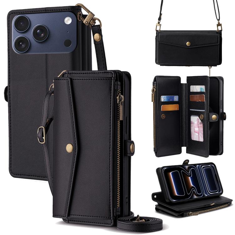 Zipper Wallet Side Buckle Crossbody Lanyard Leather Phone Case, For iPhone 17 Pro Max, For iPhone 17 Pro, For iPhone 17, For iPhone Air