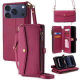 Zipper Wallet Side Buckle Crossbody Lanyard Leather Phone Case, For iPhone 17 Pro Max, For iPhone 17 Pro, For iPhone 17, For iPhone Air