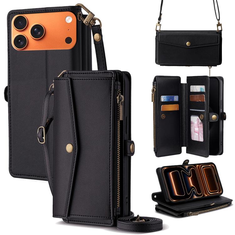 Zipper Wallet Side Buckle Crossbody Lanyard Leather Phone Case, For iPhone 17 Pro Max, For iPhone 17 Pro, For iPhone 17, For iPhone Air