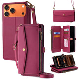 Zipper Wallet Side Buckle Crossbody Lanyard Leather Phone Case, For iPhone 17 Pro Max, For iPhone 17 Pro, For iPhone 17, For iPhone Air