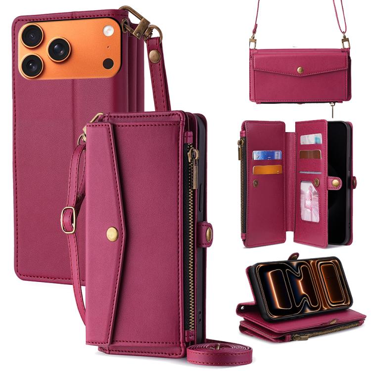 Zipper Wallet Side Buckle Crossbody Lanyard Leather Phone Case, For iPhone 17 Pro Max, For iPhone 17 Pro, For iPhone 17, For iPhone Air