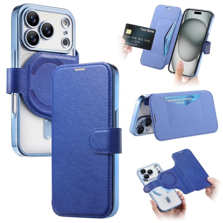Splitable Electroplated MagSafe RFID Anti-theft Leather Phone Case with Lens Film, For iPhone 18 / 17, For iPhone 18 Pro / 17 Pro, For iPhone 18 Pro Max / 17 Pro Max, For iPhone 17e / 16e, For iPhone Air, For iPhone 16 Pro Max