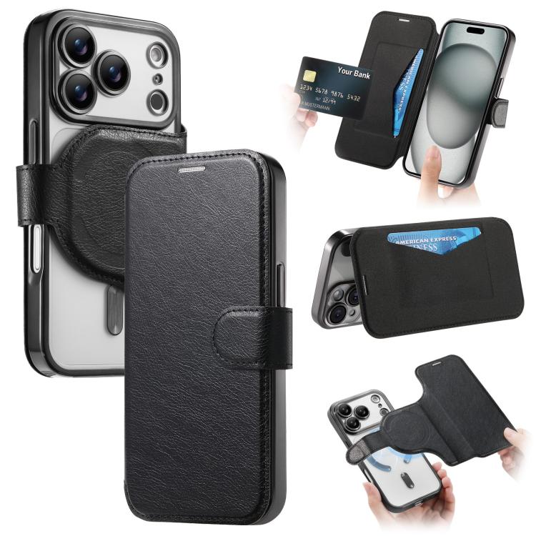 Splitable Electroplated MagSafe RFID Anti-theft Leather Phone Case with Lens Film, For iPhone 18 / 17, For iPhone 18 Pro / 17 Pro, For iPhone 18 Pro Max / 17 Pro Max, For iPhone 17e / 16e, For iPhone Air, For iPhone 16 Pro Max