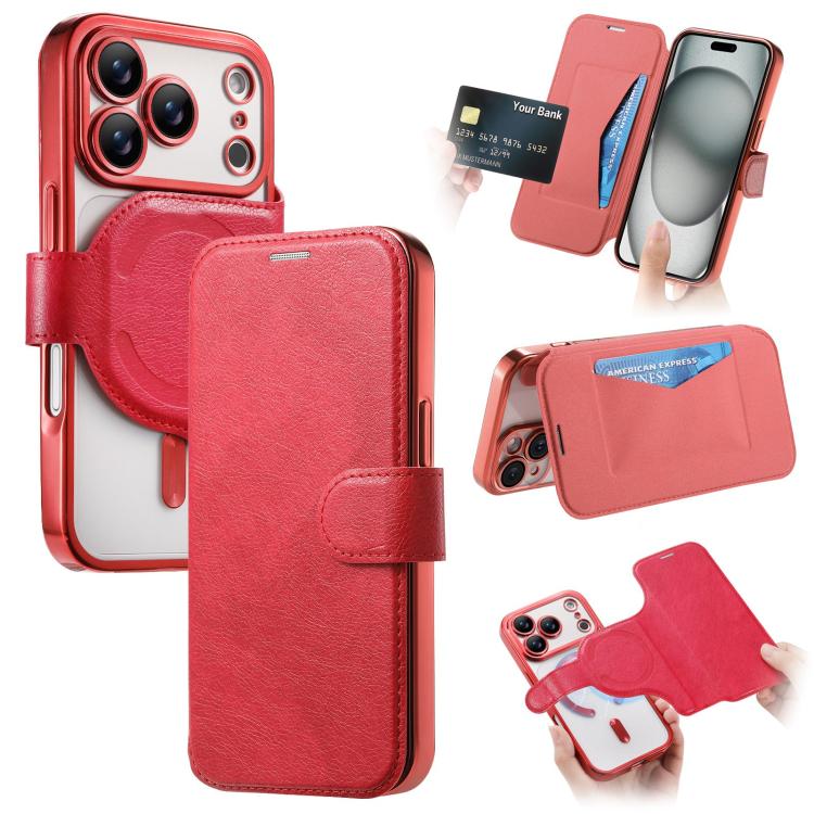 Splitable Electroplated MagSafe RFID Anti-theft Leather Phone Case with Lens Film, For iPhone 18 / 17, For iPhone 18 Pro / 17 Pro, For iPhone 18 Pro Max / 17 Pro Max, For iPhone 17e / 16e, For iPhone Air, For iPhone 16 Pro Max