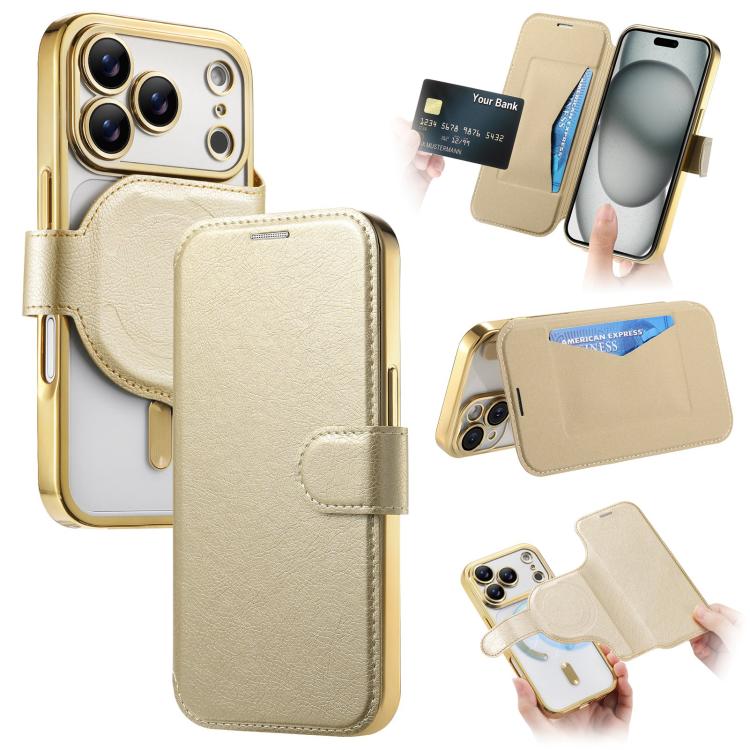 Splitable Electroplated MagSafe RFID Anti-theft Leather Phone Case with Lens Film, For iPhone 18 / 17, For iPhone 18 Pro / 17 Pro, For iPhone 18 Pro Max / 17 Pro Max, For iPhone 17e / 16e, For iPhone Air, For iPhone 16 Pro Max