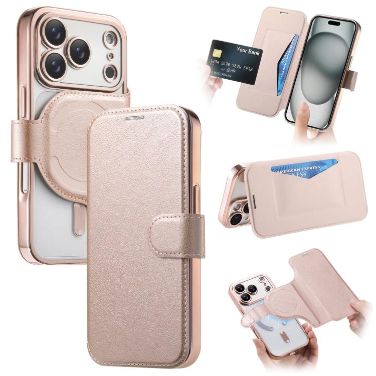 Splitable Electroplated MagSafe RFID Anti-theft Leather Phone Case with Lens Film, For iPhone 18 / 17, For iPhone 18 Pro / 17 Pro, For iPhone 18 Pro Max / 17 Pro Max, For iPhone 17e / 16e, For iPhone Air, For iPhone 16 Pro Max