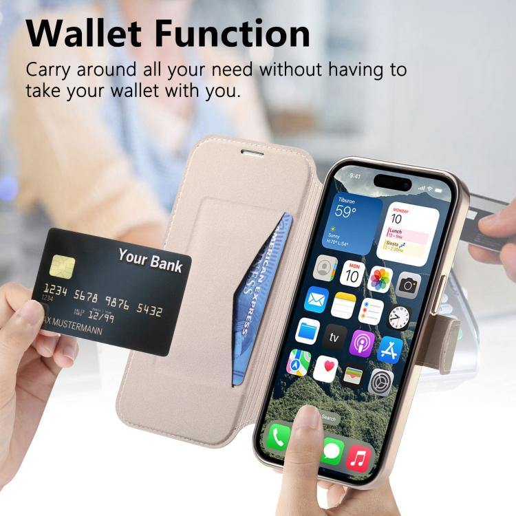 Splitable Electroplated MagSafe RFID Anti-theft Leather Phone Case with Lens Film, For iPhone 18 / 17, For iPhone 18 Pro / 17 Pro, For iPhone 18 Pro Max / 17 Pro Max, For iPhone 17e / 16e, For iPhone Air, For iPhone 16 Pro Max
