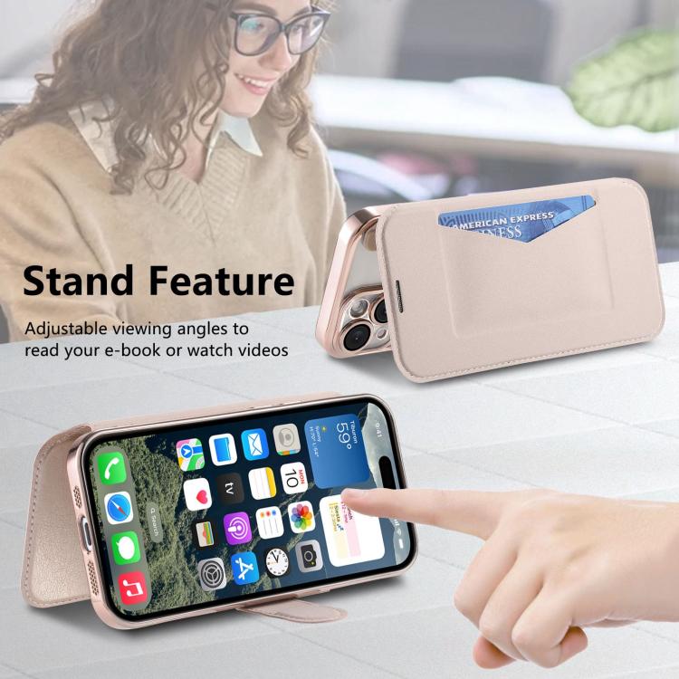 Splitable Electroplated MagSafe RFID Anti-theft Leather Phone Case with Lens Film, For iPhone 18 / 17, For iPhone 18 Pro / 17 Pro, For iPhone 18 Pro Max / 17 Pro Max, For iPhone 17e / 16e, For iPhone Air, For iPhone 16 Pro Max