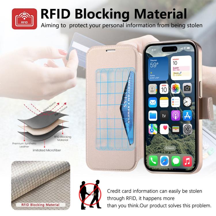 Splitable Electroplated MagSafe RFID Anti-theft Leather Phone Case with Lens Film, For iPhone 18 / 17, For iPhone 18 Pro / 17 Pro, For iPhone 18 Pro Max / 17 Pro Max, For iPhone 17e / 16e, For iPhone Air, For iPhone 16 Pro Max