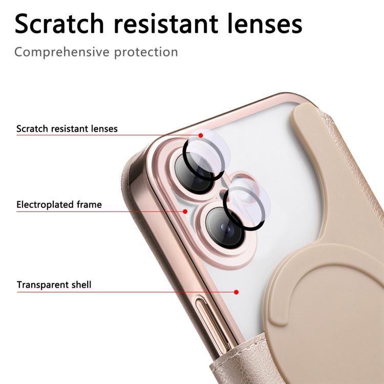 Splitable Electroplated MagSafe RFID Anti-theft Leather Phone Case with Lens Film, For iPhone 18 / 17, For iPhone 18 Pro / 17 Pro, For iPhone 18 Pro Max / 17 Pro Max, For iPhone 17e / 16e, For iPhone Air, For iPhone 16 Pro Max