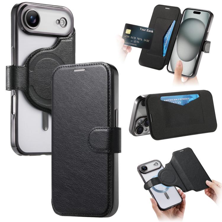 Splitable Electroplated MagSafe RFID Anti-theft Leather Phone Case with Lens Film, For iPhone 17e / 16e, For iPhone 17 Pro Max, For iPhone 17 Pro, For iPhone 17, For iPhone Air, For iPhone 16 Pro Max