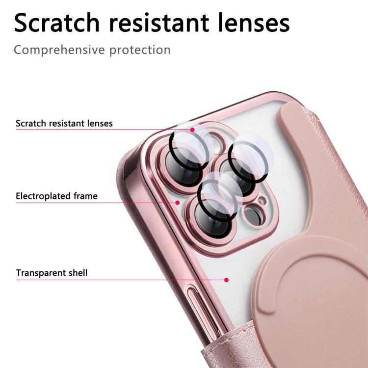 Splitable Electroplated MagSafe RFID Anti-theft Leather Phone Case with Lens Film, For iPhone 16 Pro, For iPhone 16 Plus, For iPhone 16, For iPhone 15 Pro Max, For iPhone 15 Pro, For iPhone 15 Plus