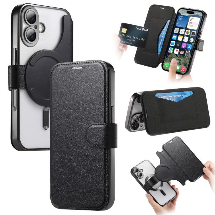 Splitable Electroplated MagSafe RFID Anti-theft Leather Phone Case with Lens Film, For iPhone 16 Pro, For iPhone 16 Plus, For iPhone 16, For iPhone 15 Pro Max, For iPhone 15 Pro, For iPhone 15 Plus