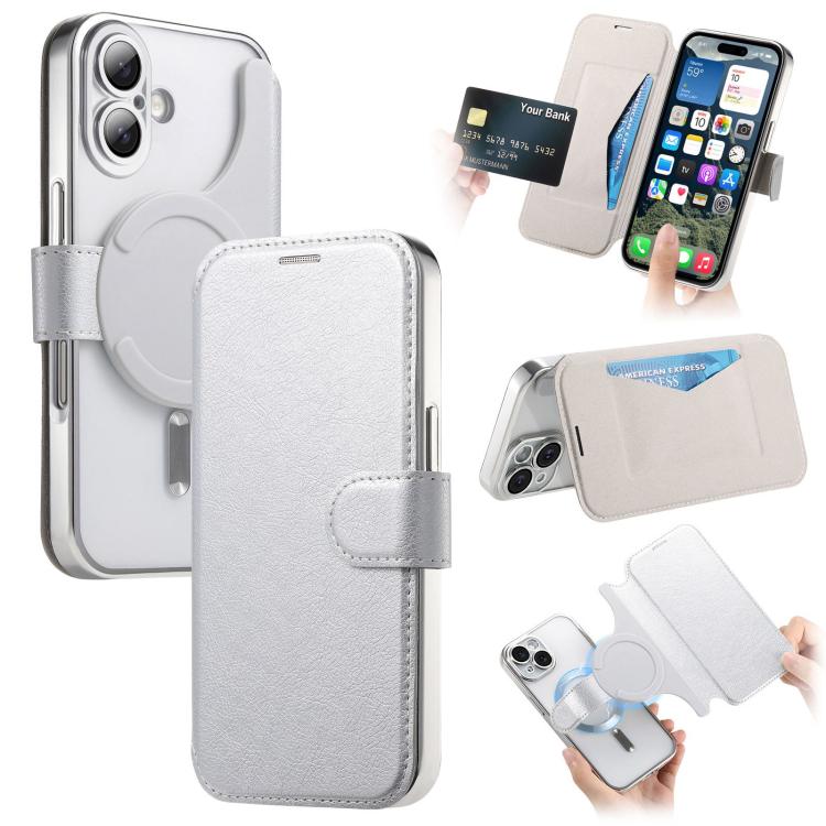 Splitable Electroplated MagSafe RFID Anti-theft Leather Phone Case with Lens Film, For iPhone 16 Pro, For iPhone 16 Plus, For iPhone 16, For iPhone 15 Pro Max, For iPhone 15 Pro, For iPhone 15 Plus