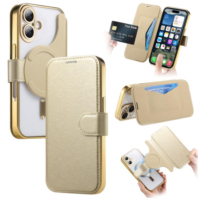 Splitable Electroplated MagSafe RFID Anti-theft Leather Phone Case with Lens Film, For iPhone 16 Pro, For iPhone 16 Plus, For iPhone 16, For iPhone 15 Pro Max, For iPhone 15 Pro, For iPhone 15 Plus