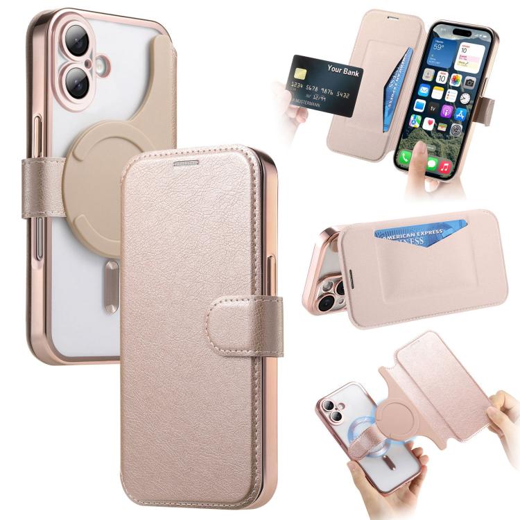 Splitable Electroplated MagSafe RFID Anti-theft Leather Phone Case with Lens Film, For iPhone 16 Pro, For iPhone 16 Plus, For iPhone 16, For iPhone 15 Pro Max, For iPhone 15 Pro, For iPhone 15 Plus