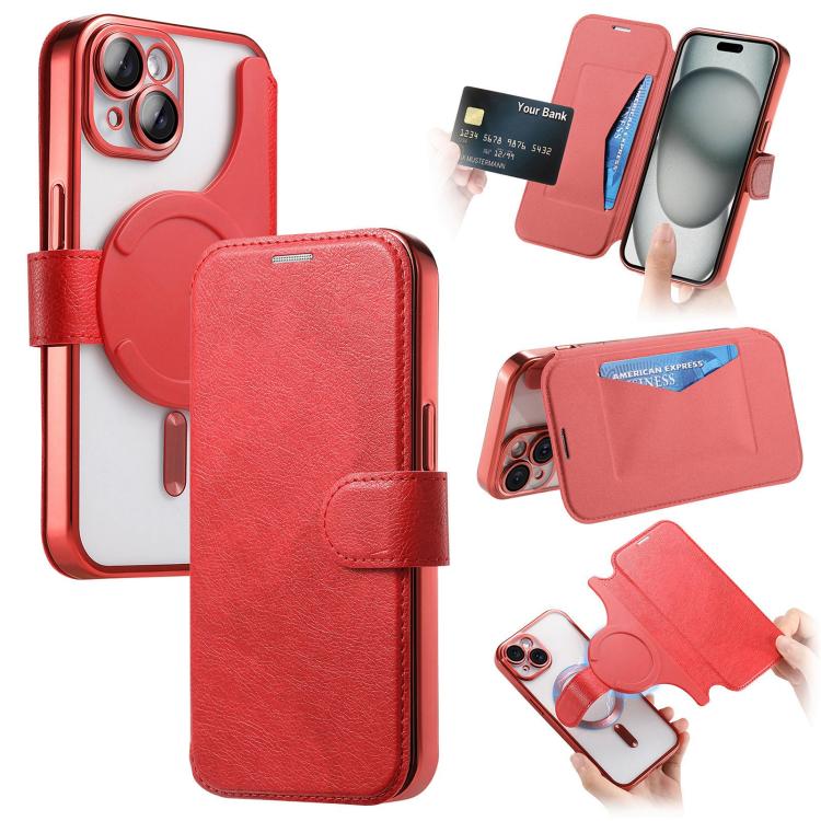 Splitable Electroplated MagSafe RFID Anti-theft Leather Phone Case with Lens Film, For iPhone 15, For iPhone 14 Plus, For iPhone 14, For iPhone 14 Pro, For iPhone 14 Pro Max, For iPhone 13 Pro Max