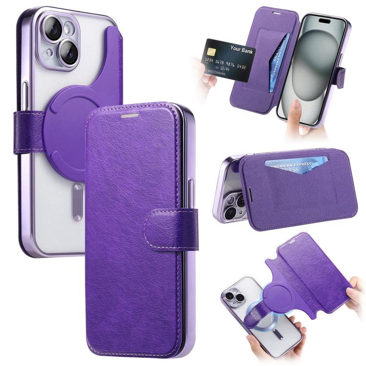 Splitable Electroplated MagSafe RFID Anti-theft Leather Phone Case with Lens Film, For iPhone 13 Pro, For iPhone 13, For iPhone 12, For iPhone 12 Pro Max, For iPhone 12 Pro