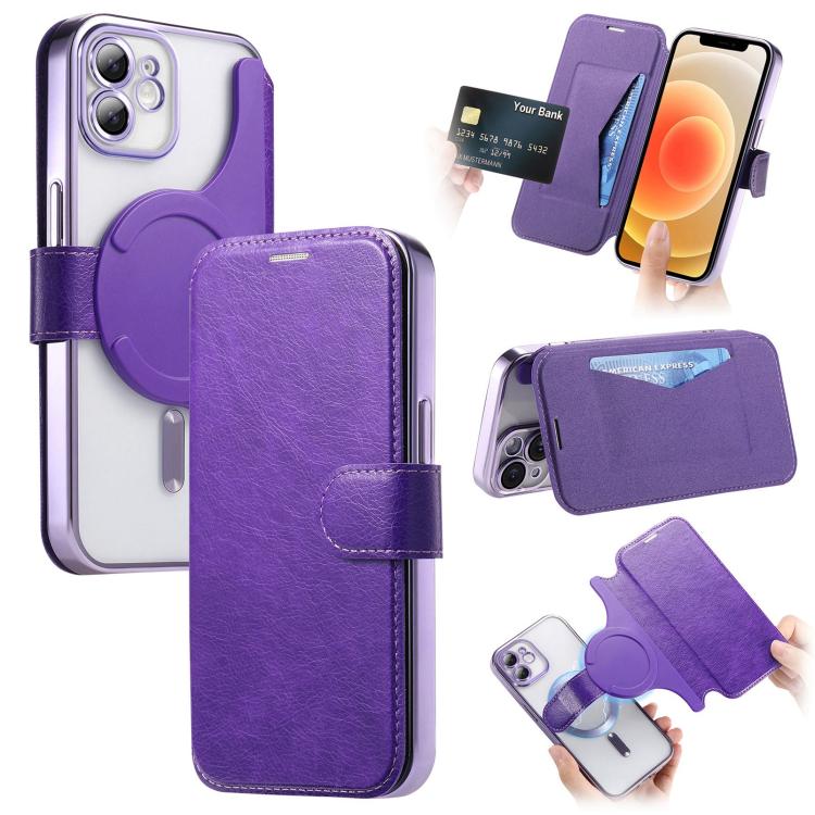 Splitable Electroplated MagSafe RFID Anti-theft Leather Phone Case with Lens Film, For iPhone 13 Pro, For iPhone 13, For iPhone 12, For iPhone 12 Pro Max, For iPhone 12 Pro