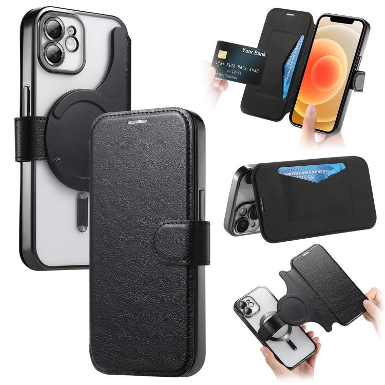 Splitable Electroplated MagSafe RFID Anti-theft Leather Phone Case with Lens Film, For iPhone 13 Pro, For iPhone 13, For iPhone 12, For iPhone 12 Pro Max, For iPhone 12 Pro