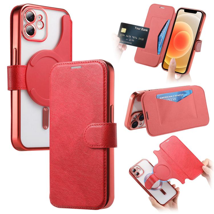 Splitable Electroplated MagSafe RFID Anti-theft Leather Phone Case with Lens Film, For iPhone 13 Pro, For iPhone 13, For iPhone 12, For iPhone 12 Pro Max, For iPhone 12 Pro