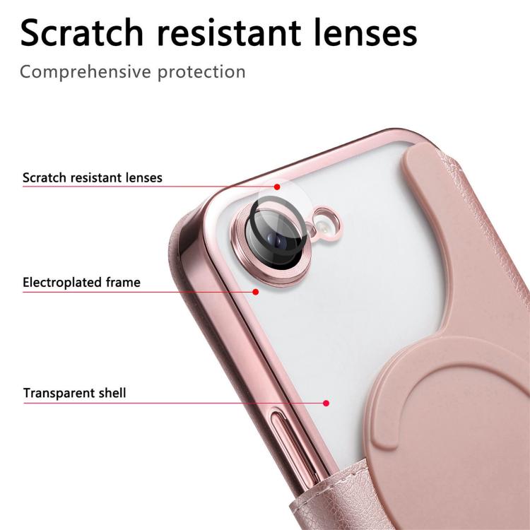 Splitable Electroplated MagSafe RFID Anti-theft Leather Phone Case with Lens Film, For iPhone 17e / 16e, For iPhone 17 Pro Max, For iPhone 17 Pro, For iPhone 17, For iPhone Air, For iPhone 16 Pro Max