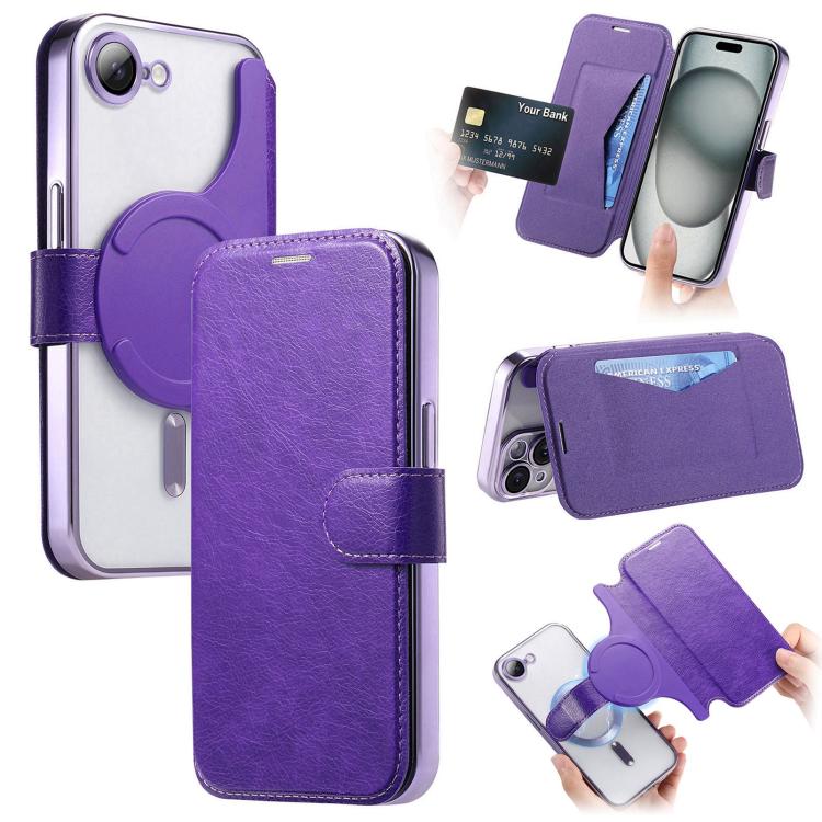 Splitable Electroplated MagSafe RFID Anti-theft Leather Phone Case with Lens Film, For iPhone 18 / 17, For iPhone 18 Pro / 17 Pro, For iPhone 18 Pro Max / 17 Pro Max, For iPhone 17e / 16e, For iPhone Air, For iPhone 16 Pro Max