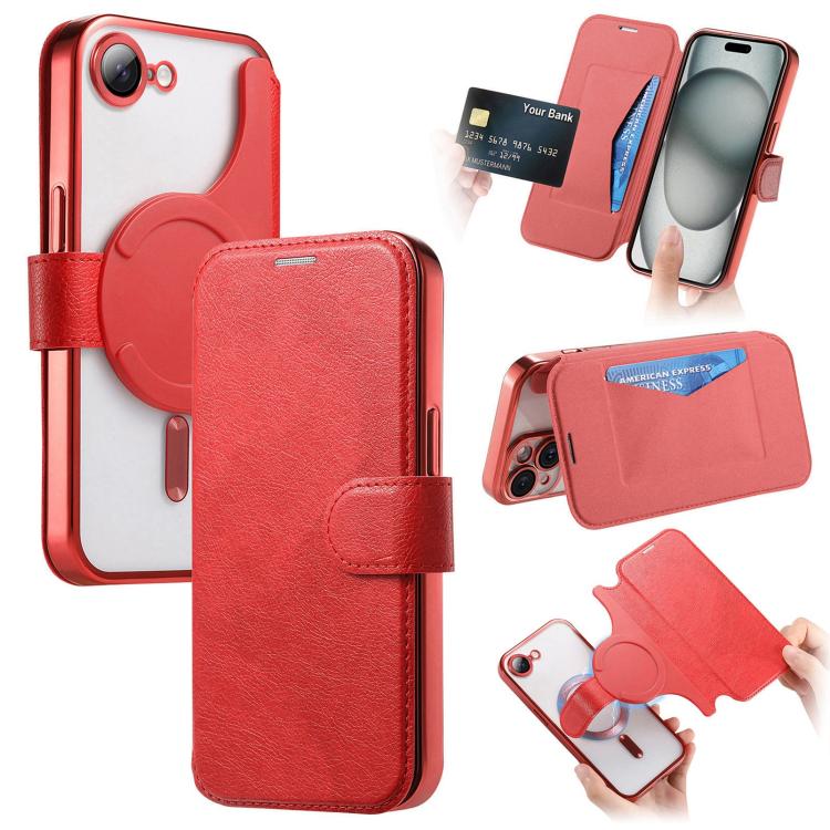 Splitable Electroplated MagSafe RFID Anti-theft Leather Phone Case with Lens Film, For iPhone 18 / 17, For iPhone 18 Pro / 17 Pro, For iPhone 18 Pro Max / 17 Pro Max, For iPhone 17e / 16e, For iPhone Air, For iPhone 16 Pro Max
